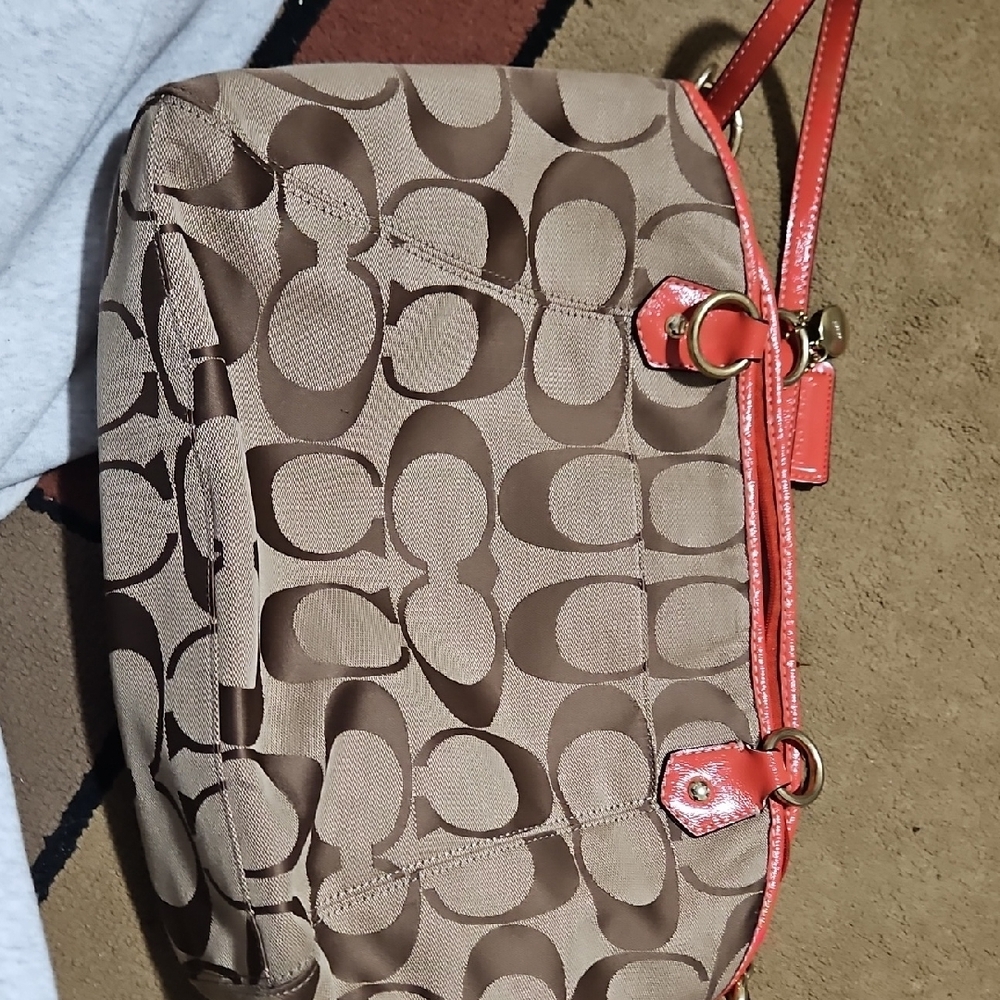 Stylish Brown and Red Coach Designer Tote Bag - Picture 7 of 10